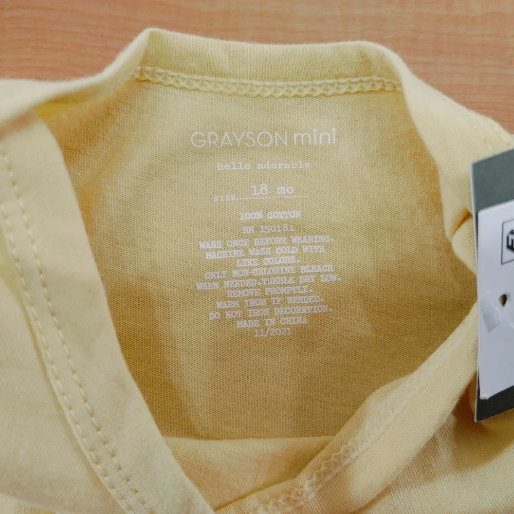 Grayson Mini Baby Bodysuit Bundle 3pc  Gray Yellow White 6-9M 18M 24M‎